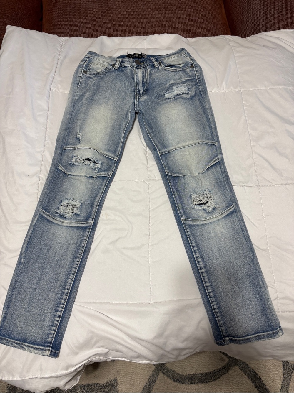 Kids Light Blue Distressed Knee-Panel Jeans